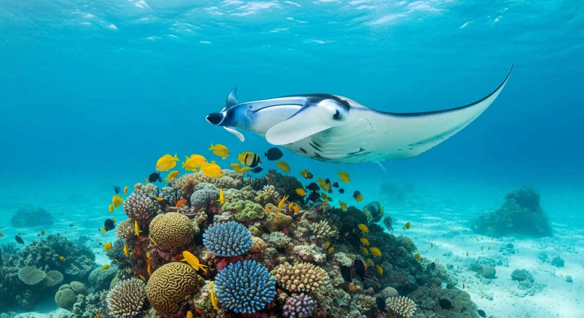 Manta ray near a cleaning station off Sangalaki Island